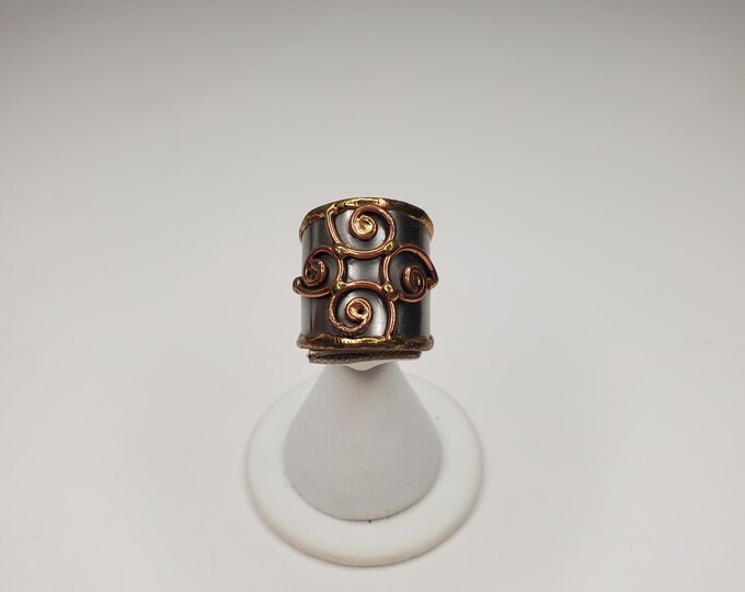 Costume Tri-Color Copper, Brass, and Silver-Tone Boho Adjustable Ring Size 8 +/- D-6-33