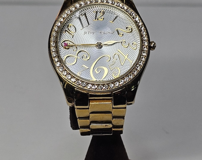 Retired Betsey Johnson Gold Tone and Rhinestone Watch-Wrist sz 5.75-New Battery AA-1-3