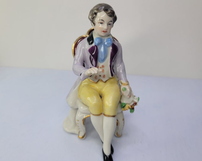 Vintage Frankenthal Dresden Germany Porcelain Gentleman Courtier Bouquet of Flowers - Blemished