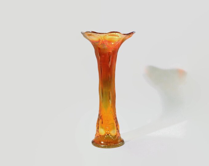 Imperial Beaded Bullseye Marigold Iridescent Carnival Glass Swung Vase ca. 1915