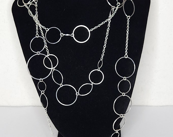 Vintage Premier Design Signed Silver Tone Three Strand Circle Link Chain Necklace C-9-16