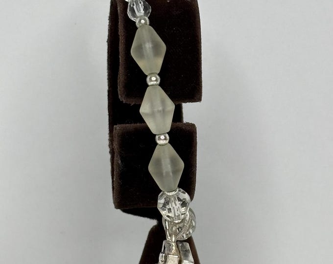 Artisan Frosted Bi-cone and Crystal Bead with Silver Tone Findings and Angel Prayer Box Charm Size 6.50” Bracelet D-8-37