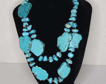 Vintage Dyed Howlite Blue Two Strand Necklace B-3-26