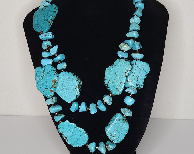 Vintage Dyed Howlite Blue Two Strand Necklace B-3-26