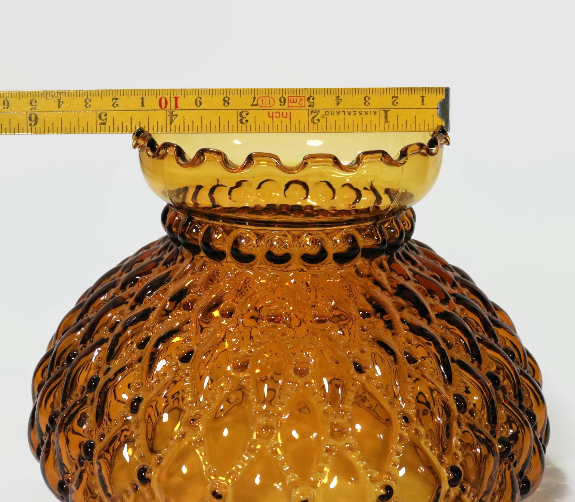 Vintage Quilted Diamond and Bead Amber Glass Lamp Shade Replacement