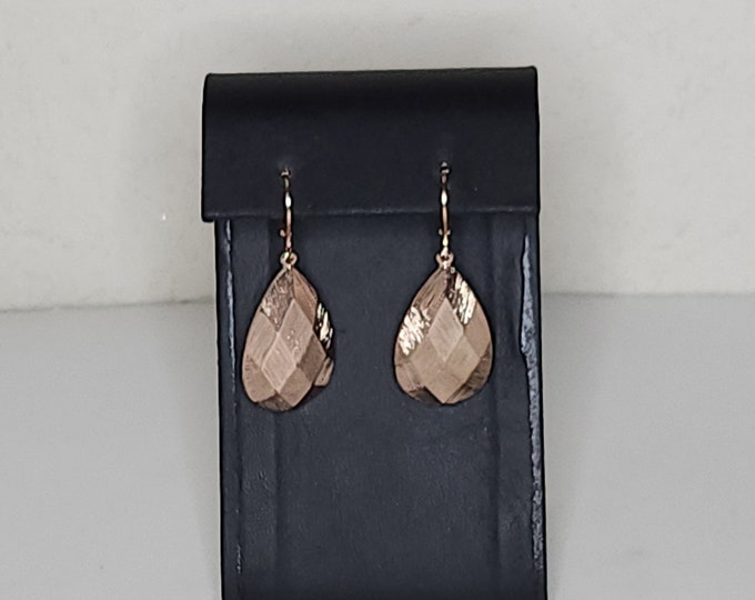 Vintage Joan Rivers Signed Rose Gold Tone Faceted Teardrops Dangle Earrings C-7-33