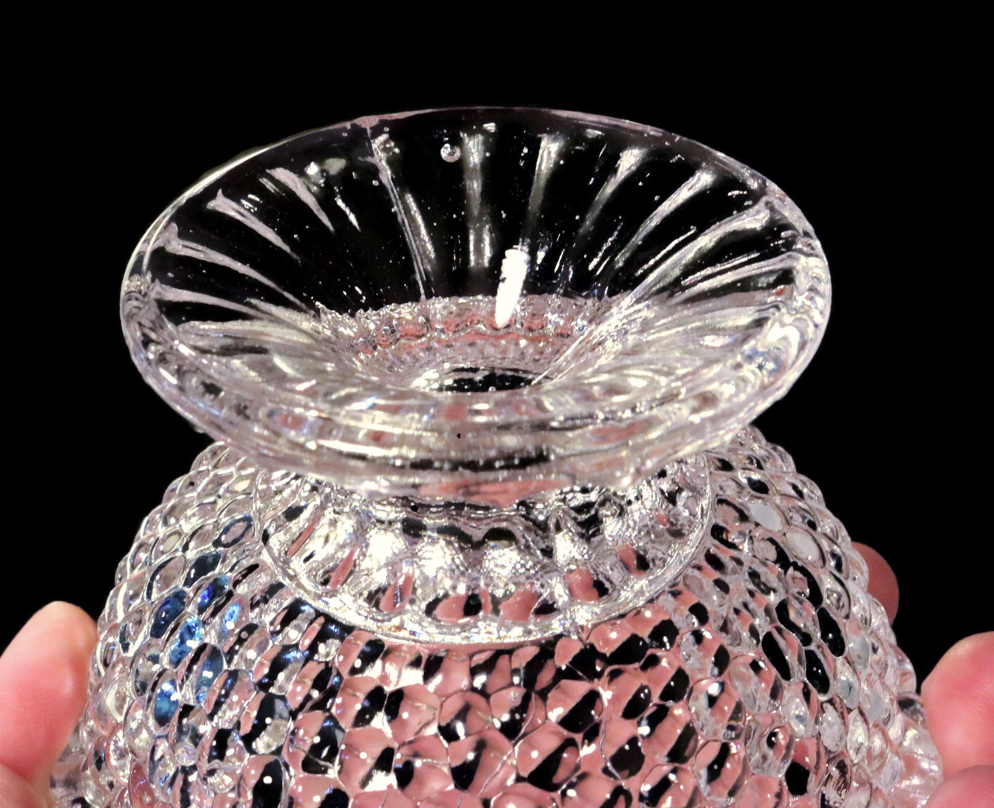 Indiana Glass Clear Hobnail Fairy Lamp Light Candle Holder 3 pc