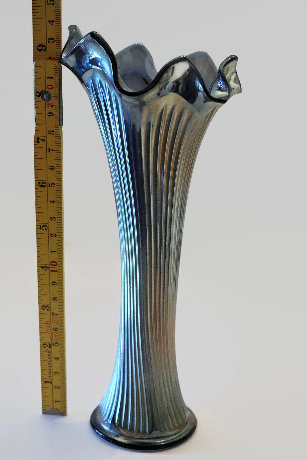 RARE Fenton Fine Rib Swung Vase in Sapphire Blue 9 1/2