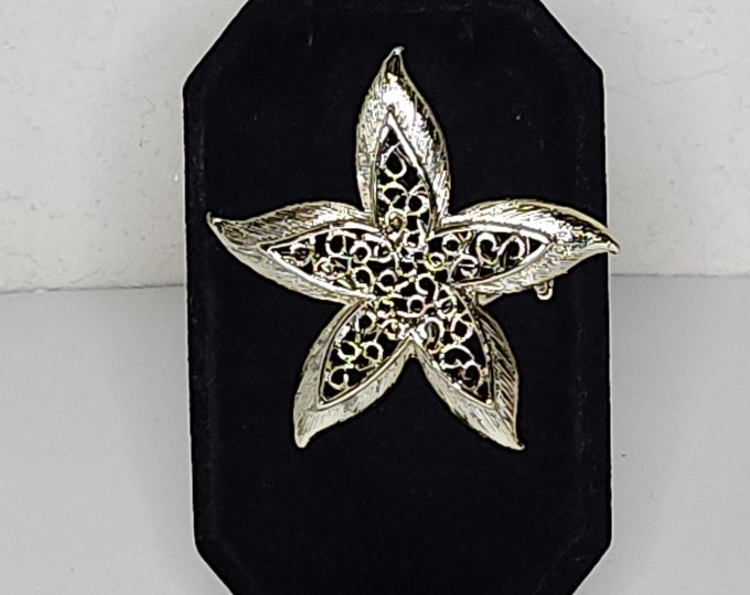 Vintage Gerry's Signed Silver Tone Starfish with Filigree Swirls Brooch Pin C-6-100