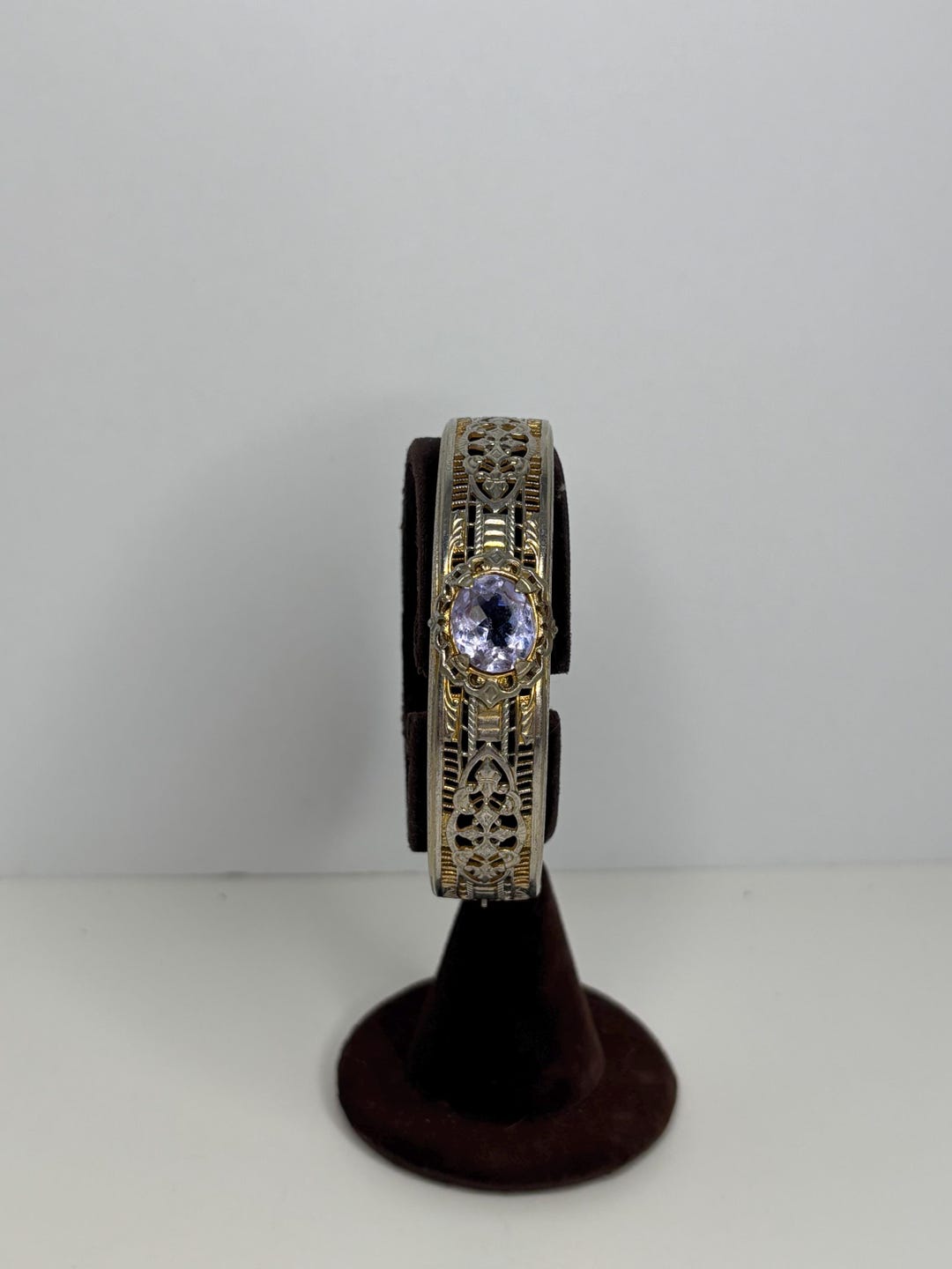 Slide Filigree Antique Gold Tone Filigree With Lavender Purple Glass Stone Slide ...