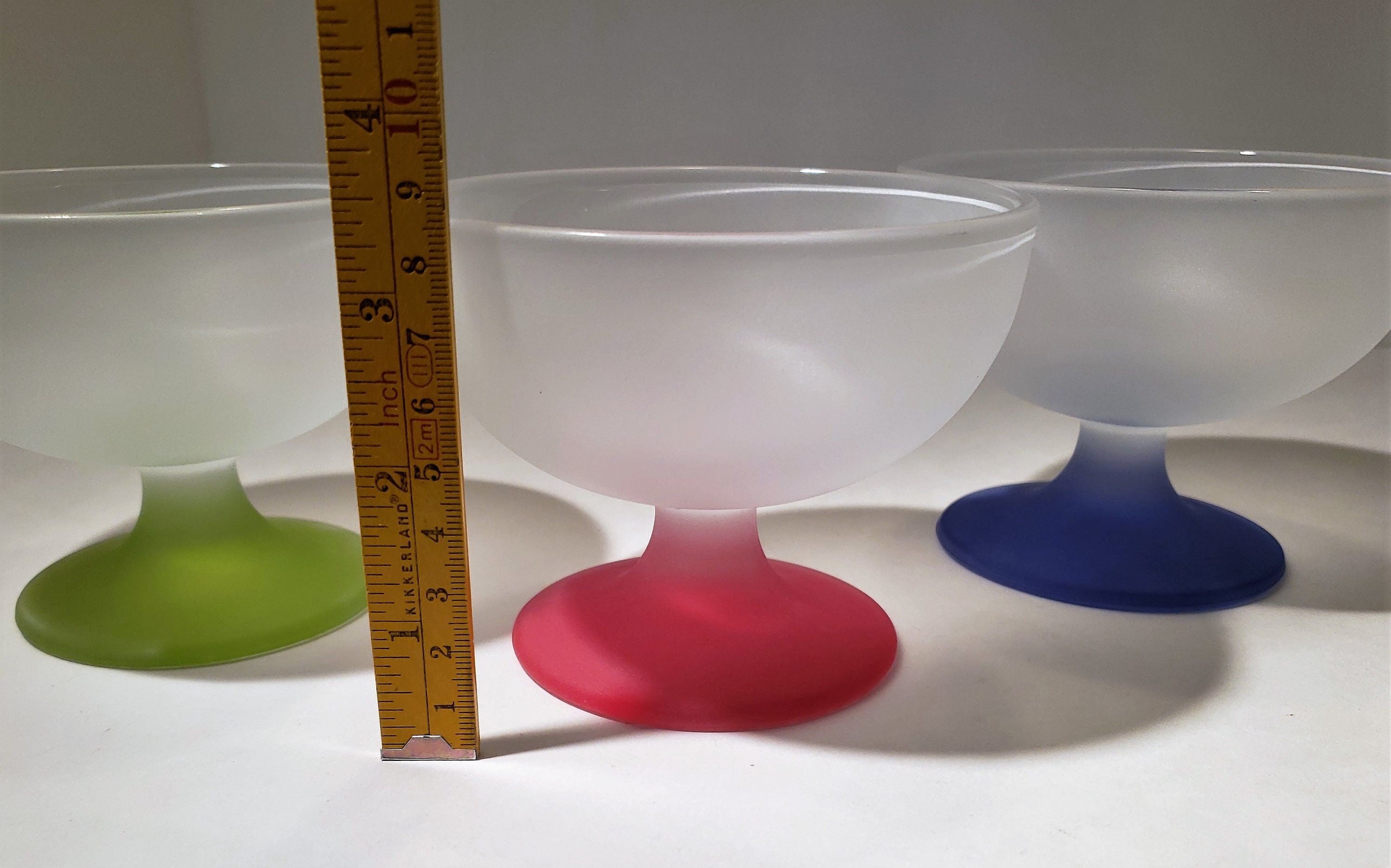 Set of 4 Retro Frosted Primary Colored Stems/Bases Dessert/Sherbet