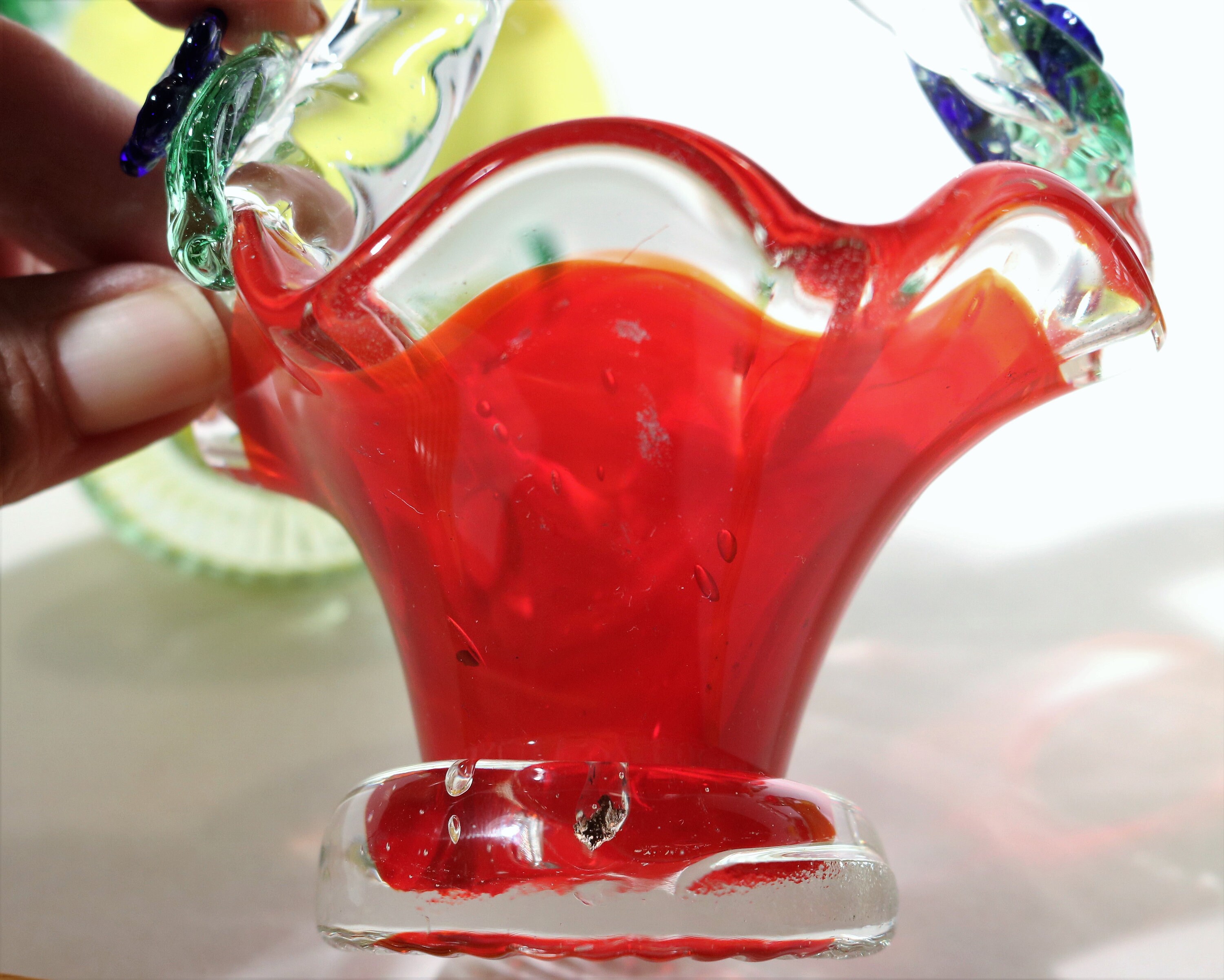 Vintage Murano Mini Glass Baskets with Applied Flowers Set of 4