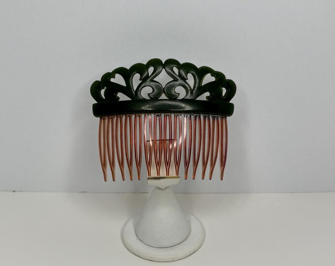 Vintage Faux Jade Plastic Hair Comb D-7-86