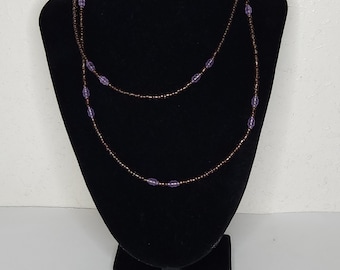 Vintage Two Tone Purple Seed Bead Long Necklace C-3-35