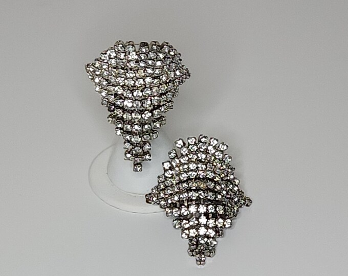 Vintage MUSI Signed Silver Tone and Clear Rhinestone Shoe Clips B-9-60