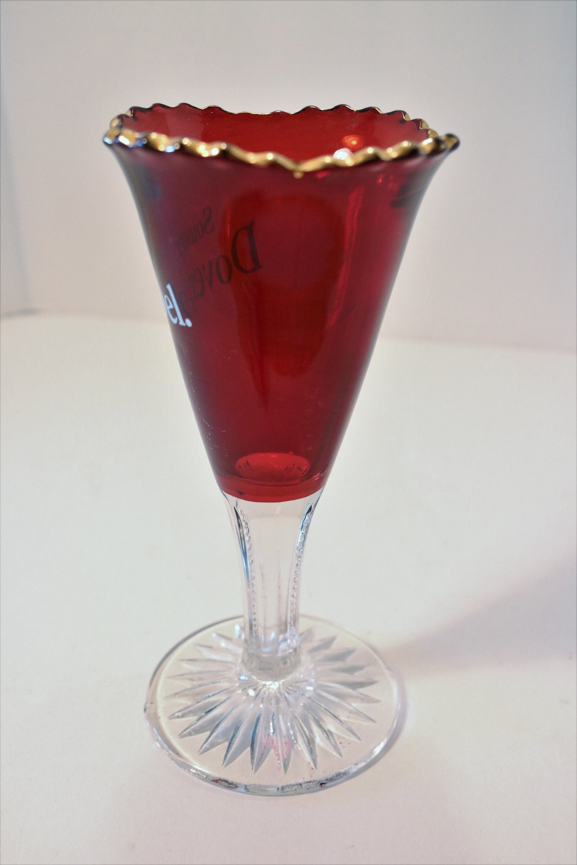 Vintage Ruby Flashed Dover, Del Souvenir Wine Glass