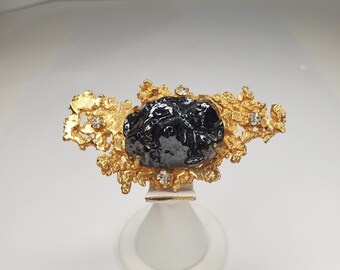Large Faux Gold Nugget and Hematite Glass "Rock" with Rhinestones D-6-55