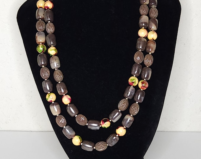 Vintage Hong Kong Marked Faux Nut Beaded Two Strand Necklace B-9-87