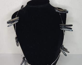 Vintage Artisan Abalone Stationed Wire Necklace D-3-44