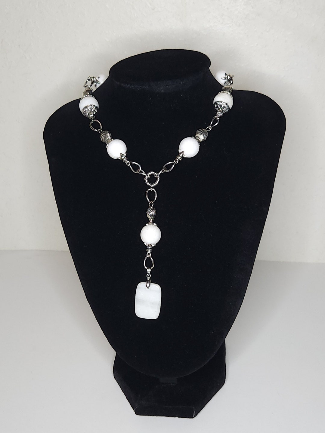 Vintage Silver Tone Agate/stone Yshaped Necklace A88 Etsy