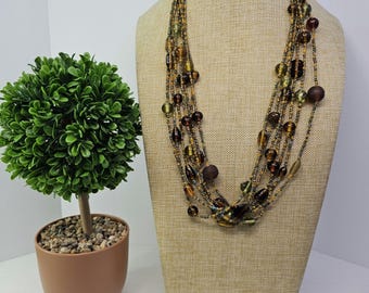 Vintage Boho Handblown and Seed Bead Neutral Colors 28" Multi Strand Necklace D-4-14