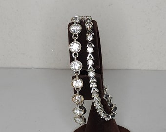 Vintage Set of Two Avon Signed Silver Tone and Clear Rhinestone Bracelets C-4-41
