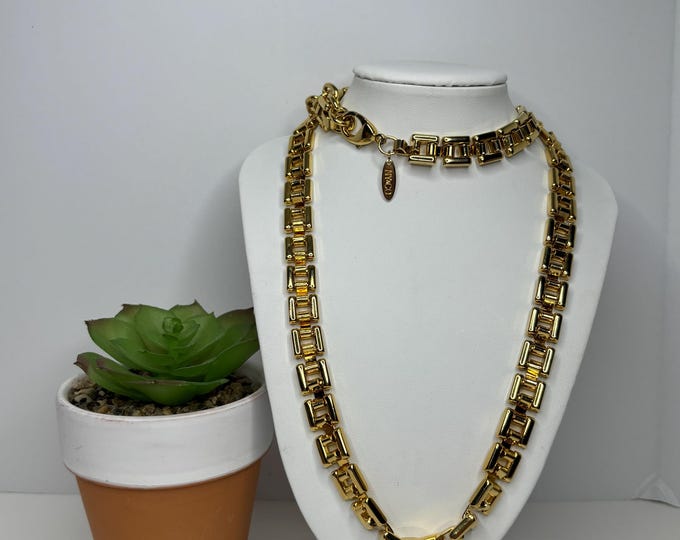 Heavy Gold Tone NY + Co Square Link Necklace 29” to 39” D-7-52