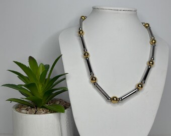 Two Toned Tone and Ball Choker Necklace 15” D-7-94