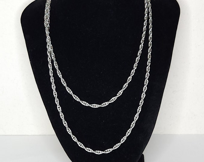 Vintage Crown Trifari Signed Silver Tone Long Rope Chain Necklace C-3-85