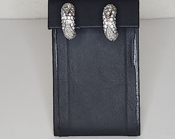 Vintage Silver Tone Clip-On Earrings with Clear Rhinestones and Texture B-5-12