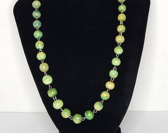 Antique Hand Blown Beads in Green and Yellow Beaded Necklace D-1-35
