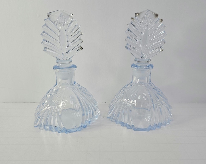 1920s Art Deco New Martinsville Glass in Blue Perfume Bottle Set of 2