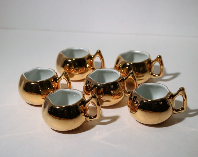 Vintage Gold China with White Inside set of 6 Mini Tea Cups or Individual Creamers