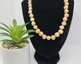 Vintage GSJ Sterling and 12mm Real Potato Pearl in Peach 18.5-20.5" Necklace - D-4-16