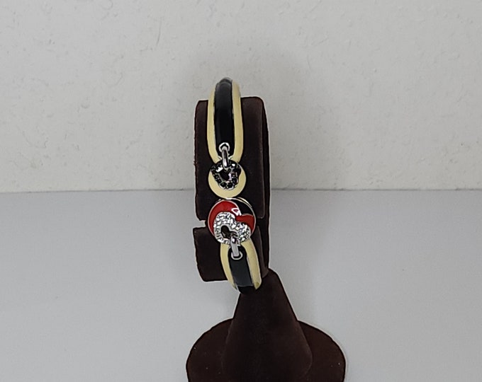 Vintage Belle Etoile 925 EMA Marked Enamel and CZ Size 6.25 Cuff Bracelet D-2-98