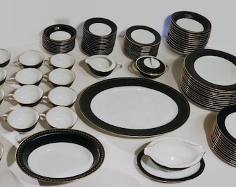 1970's Noritake Benedicta Porcelain Black and White China Dinnerware - YOUR Choice