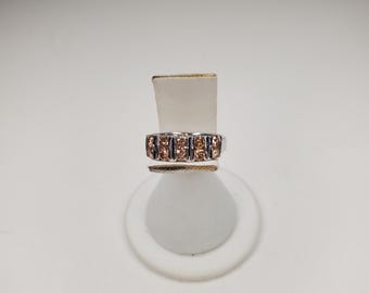 Beautiful Costume Channel Set Citrine Colored Crystal Sliver-Tone Ring Size 8.25 D-6-42