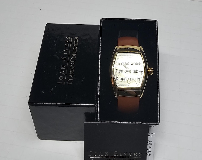 Vintage Joan Rivers Brown Leather Clamper Watch - New Battery - Works E-1-2
