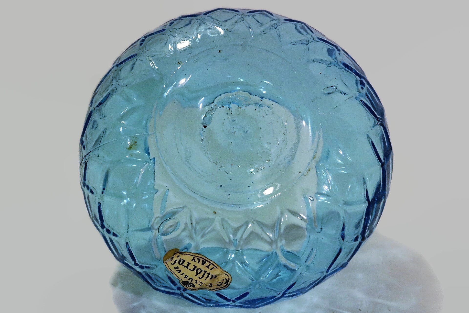 Mid Century Guildcraft Italy Venetian Blue Diamond Optic Rose Bowl with ...