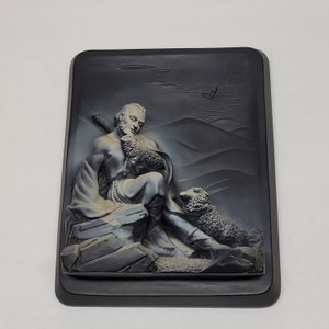 1965 Victor Creative Arts Chalk-ware Plaster &quot;The Good Shepherd&quot; 3D Jesus with Lambs Wall Art Hanging