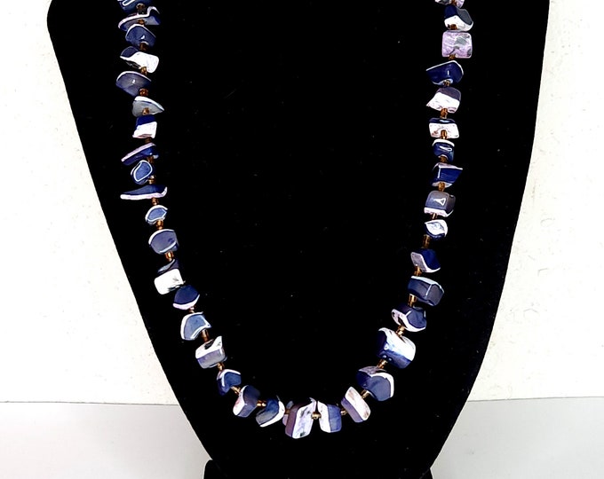 Vintage Purple and Blue Dyed Shell Beaded Necklace D-4-31