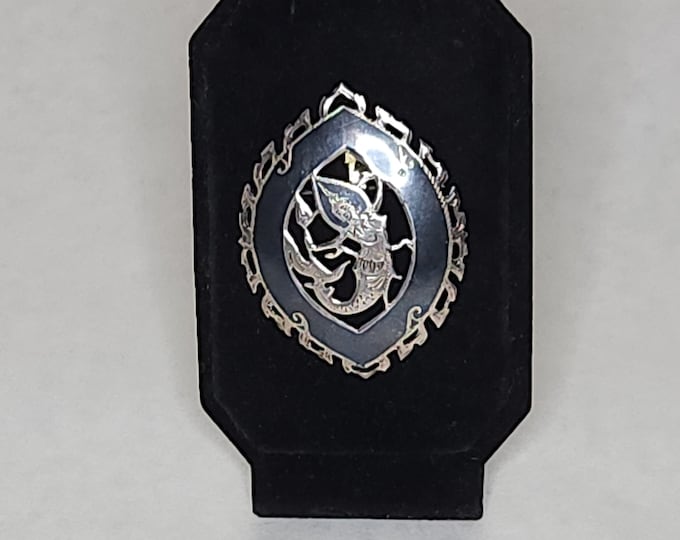 Vintage Siam Signed Sterling Niello Mermaid Goddess Brooch Pin B-8-55
