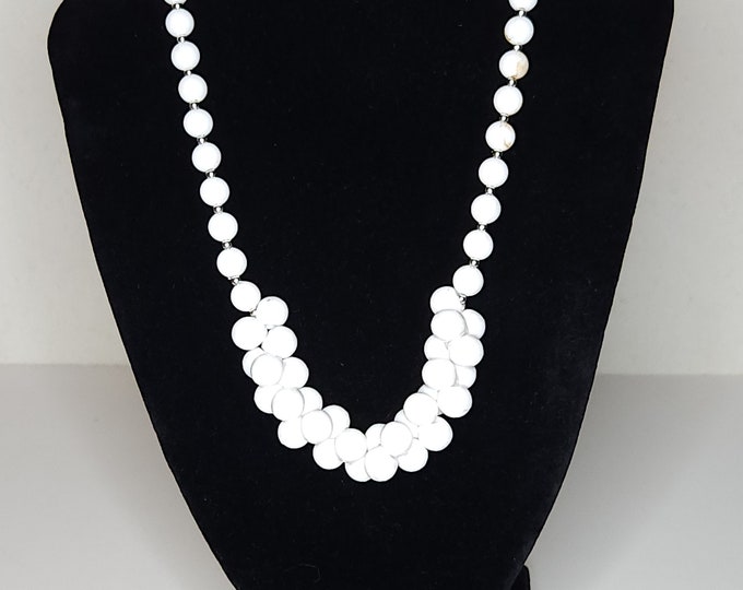 Vintage White Plastic Beaded Cluster Necklace A-8-58