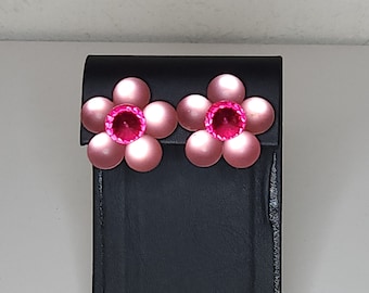 Vintage Pink Flower Large Stud Earrings A-2-27