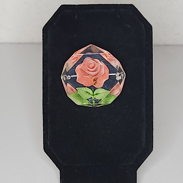 Vintage Lucite Reverse Carved Flower Brooch Pin B-5-88