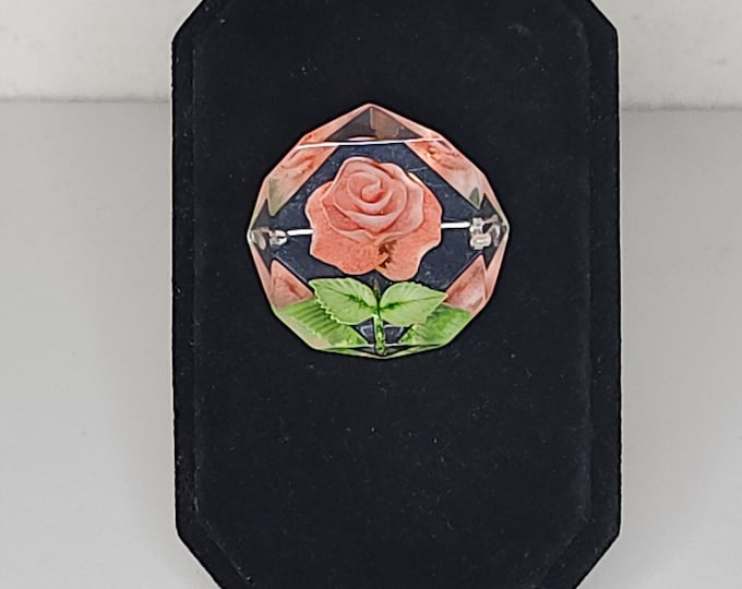 Vintage Lucite Reverse Carved Flower Brooch Pin B-5-88