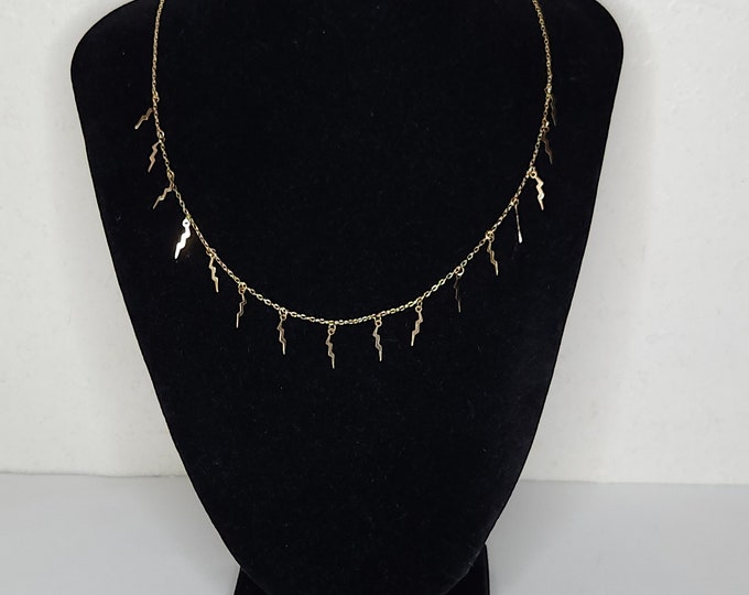 Vintage Gold Tone Lightning Bolt Charms Chain Necklace C-7-5