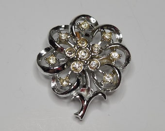 Broche Vintage Argentée Brillante Fleur - Très Bon état, Bijou Fantaisie Qualité, Référence 2633