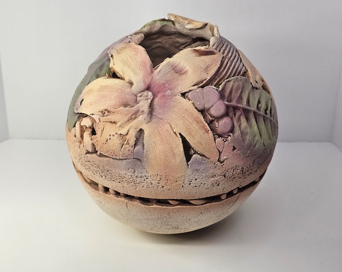 1996 John Davis Studio Pottery Inlaid Ceramic Floral Vase Vessel