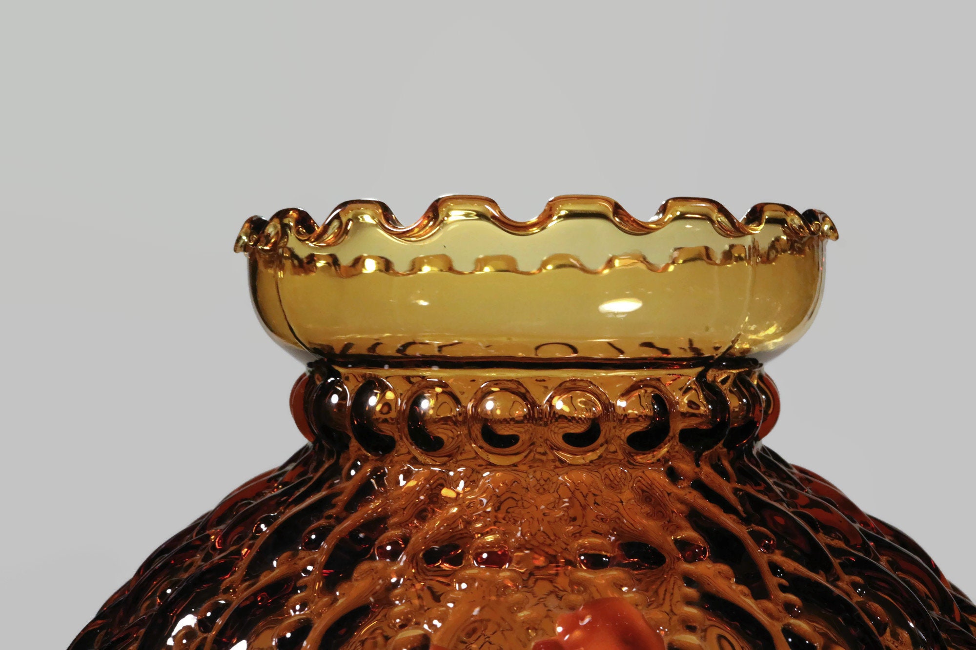 Vintage Quilted Diamond and Bead Amber Glass Lamp Shade Replacement